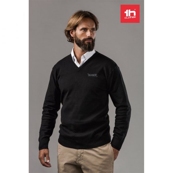 THC MILAN. Męski sweter V-neck z bawełny i poliamidu P033323S ST-30149-W