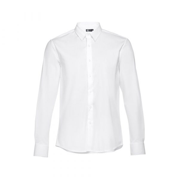 THC PARIS WH. Popelinowa koszula męska z długim rękawem. Kolor biały P034305S ST-30194-W