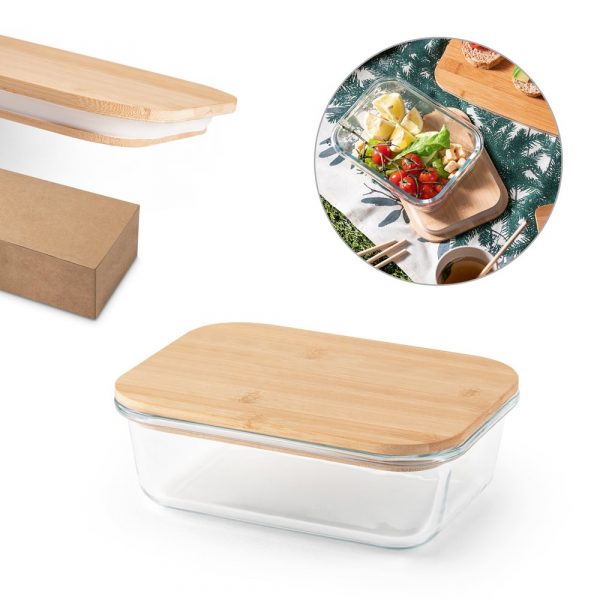 PORTOBELLO. Lunch Box. Hermetyczne pudełko ze szkła borokrzemowego z bambusową pokrywką 1000 ml P037515S ST-94781-160