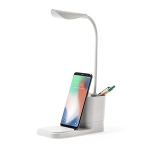Lampka na biurko ze słomy pszenicznej, ładowarka bezprzewodowa 10W, stojak na telefon P039300X