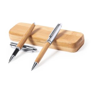 Bambusowy zestaw piśmienny, długopis i pióro kulkowe P039414X