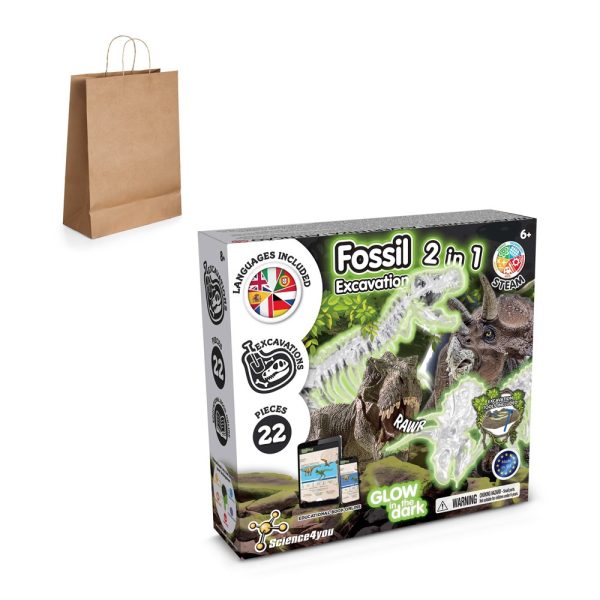 2 in 1 Fossil Excavation Kit III. Gra edukacyjna dostarczana z papierową torebką prezentową (115 g/m²) P066929S