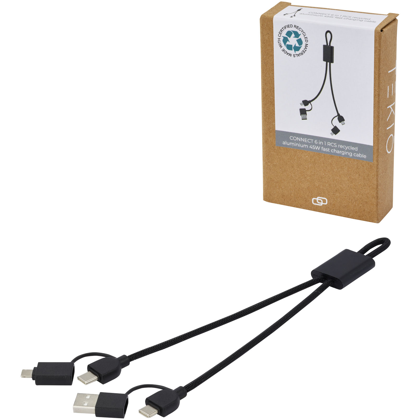 Connect kabel do szybkiego ładowania 6-w-1 o mocy 45 W z aluminium pochodzącego z recyklingu z certyfikatem RCS P076869C PFC-12434590