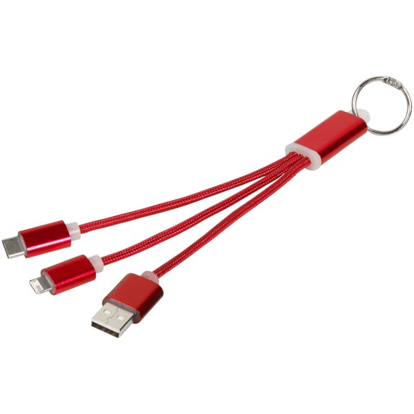 Kabel do ładowania 3w1 Metal z kółkiem na klucze P068919C czerwony