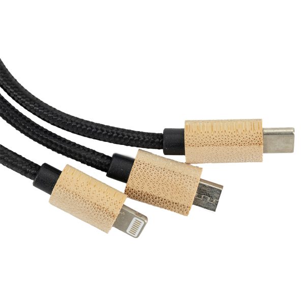 Długi kabel 3w1 z podświetlanym logo w drewnianej obudowie, LH-ZMU06 P089595G