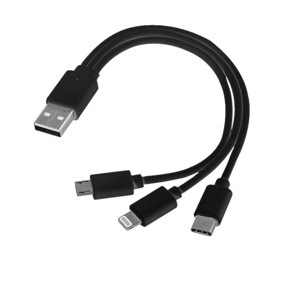 Kabel USB 3w1 micro USB + USB typ C + Lightning P088368G czarny