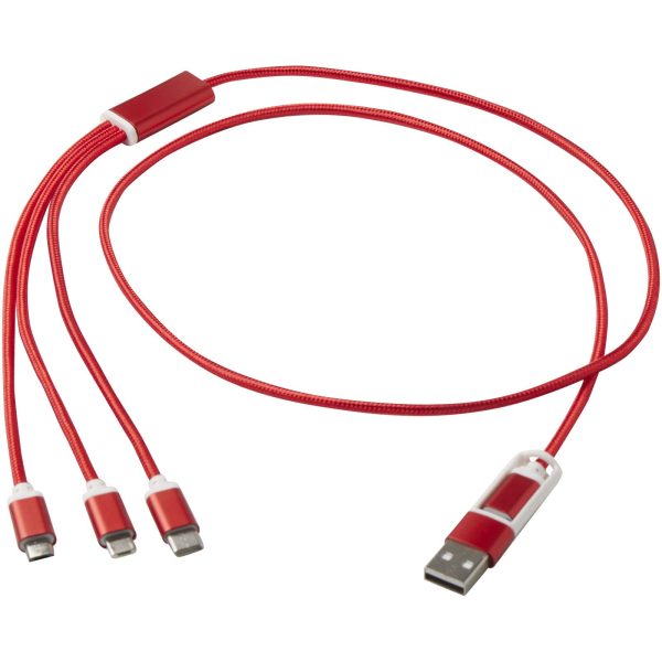 Versatile kabel do ładowania 5-1 z aluminium z recyklingu P098388C czerwony