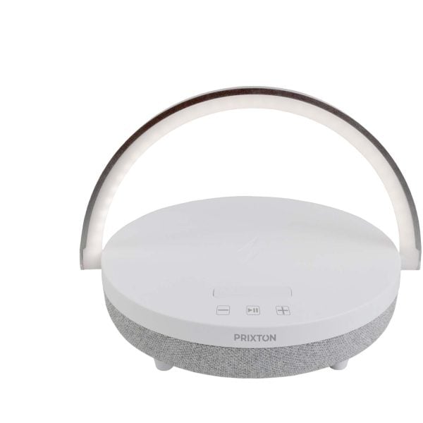 Prixton głośnik Bluetooth® 10 W 4 w 1 ze światłem LED i podstawą do ładowania bezprzewodowego P098761C biały