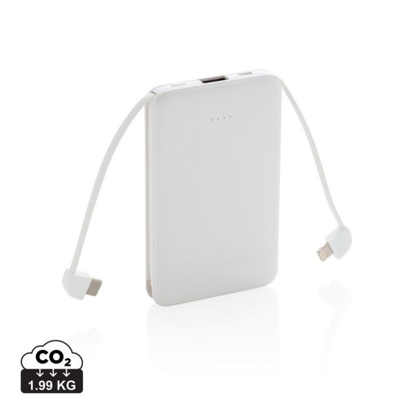 Power bank 5000 mAh, zintegrowany kabel 3 w 1 P009061X biały