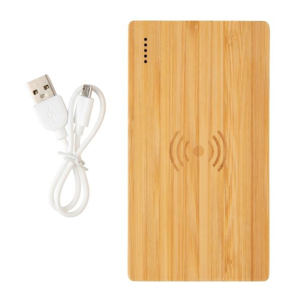 Bambusowy, bezprzewodowy power bank 4000 mAh P009094X