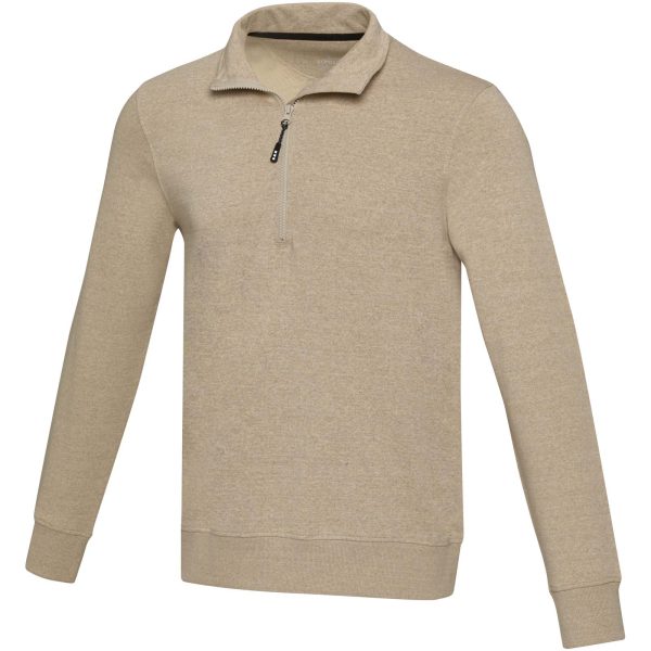 Tin sweter unisex Aware™ z materiałów z recyklingu z zamkiem błyskawicznym na 1/4 długości P101325C jasny brązowy