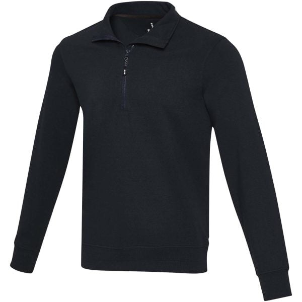 Tin sweter unisex Aware™ z materiałów z recyklingu z zamkiem błyskawicznym na 1/4 długości P101325C granatowy