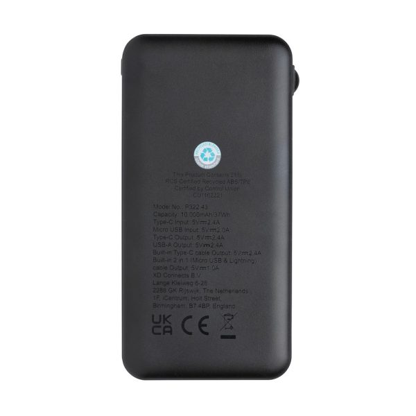 Power bank 10000 mAh Lockhart, zintegrowane kable P054845X