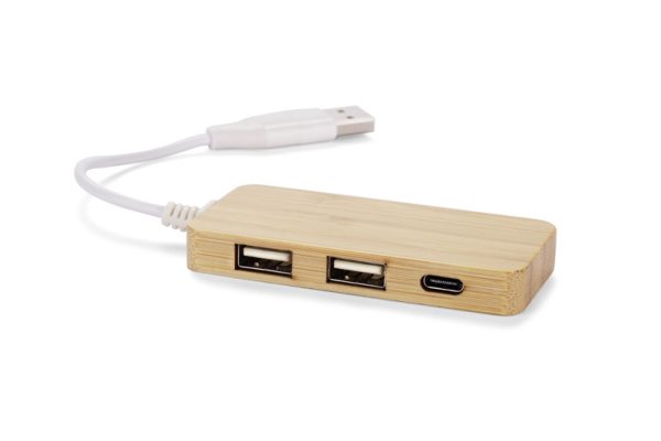 Rozdzielacz bambusowy HUB USB z wymienną wtyczką - RIVO P084825A