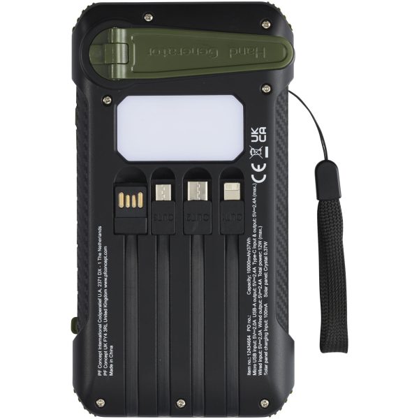 Soldy powerbank solarny o pojemności 10 000 mAh z dynamem wykonany z tworzyw sztucznych pochodzących z recyklingu z certyfika P076870C