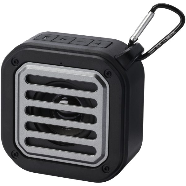 Solo plastikowy głośnik solarny Bluetooth® IPX5 o mocy 3 W z karabińczykiem wykonany z tworzywa pochodzącego z recyklingu z c P076871C