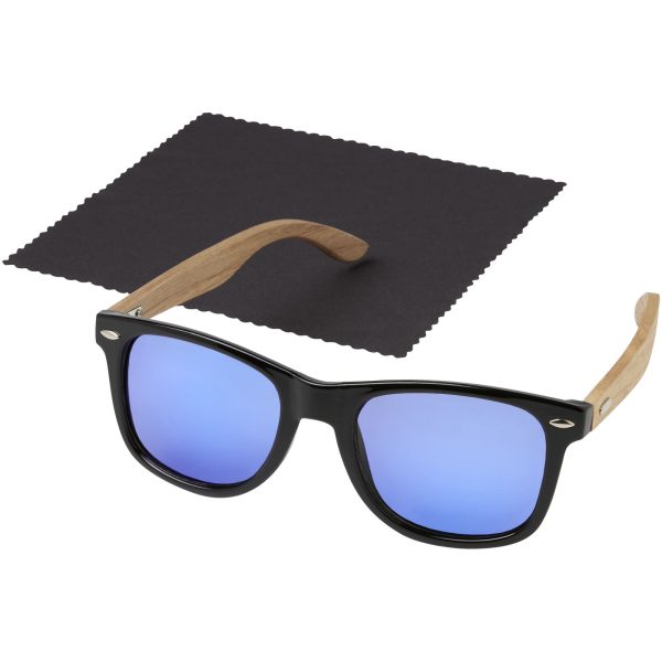 Lustrzane okulary przeciwsłoneczne wykonane z plastiku PET z recyklingu/drewna Hiru z polaryzacją w pudełku upominkowym P074820C