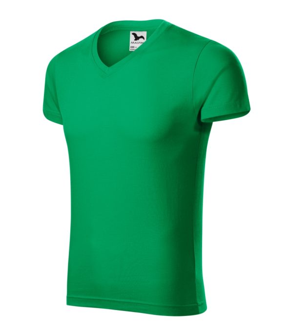 Koszulka męska Slim Fit V-neck P026426F zieleń trawy