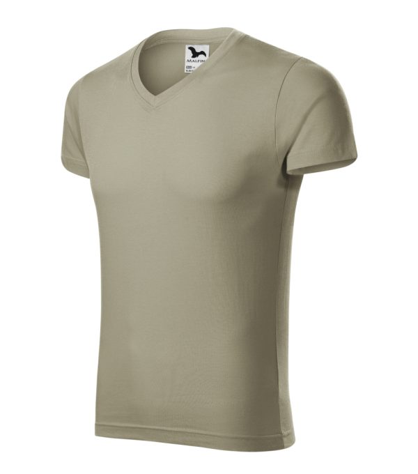 Koszulka męska Slim Fit V-neck P026426F jasny khaki