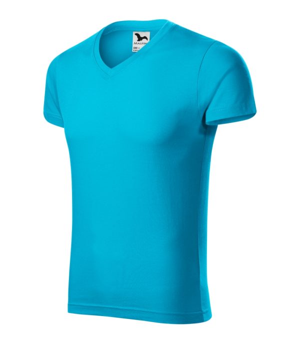 Koszulka męska Slim Fit V-neck P026426F turkus
