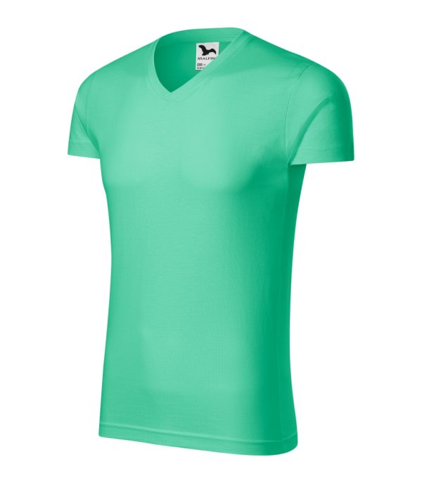 Koszulka męska Slim Fit V-neck P026426F miętowy