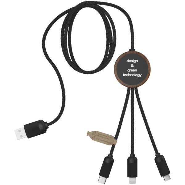 SCX.design C36 przedłużany kabel do ładowania z podświetlanym logo 3-w-1 rPET i z okrągłą bambusową obudową P075796C