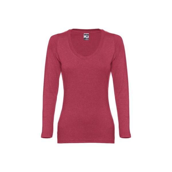 THC BUCHAREST WOMEN. Bawełniany T-shirt damski z długim rękawem taliowany P032785S czerwony melanż