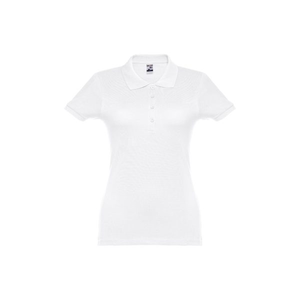 THC EVE WH. Damskie polo z krótkim rękawem taliowane z bawełny zgrzebnej P033042S biały