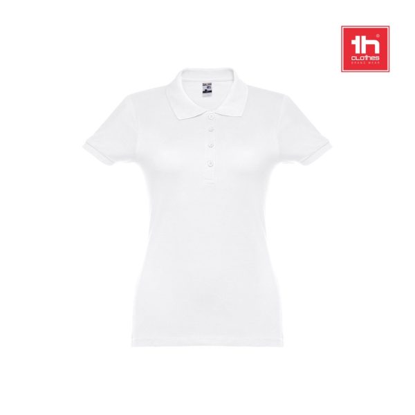 THC EVE WH. Damskie polo z krótkim rękawem taliowane z bawełny zgrzebnej P033042S
