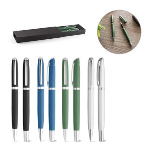 RE-LANDO-SET. Zestaw długopis i pióro kulkowe z korpusem wykonanym w aluminium pochodzącego z recyklingu (100% rAL) P054149S ST-91778-W