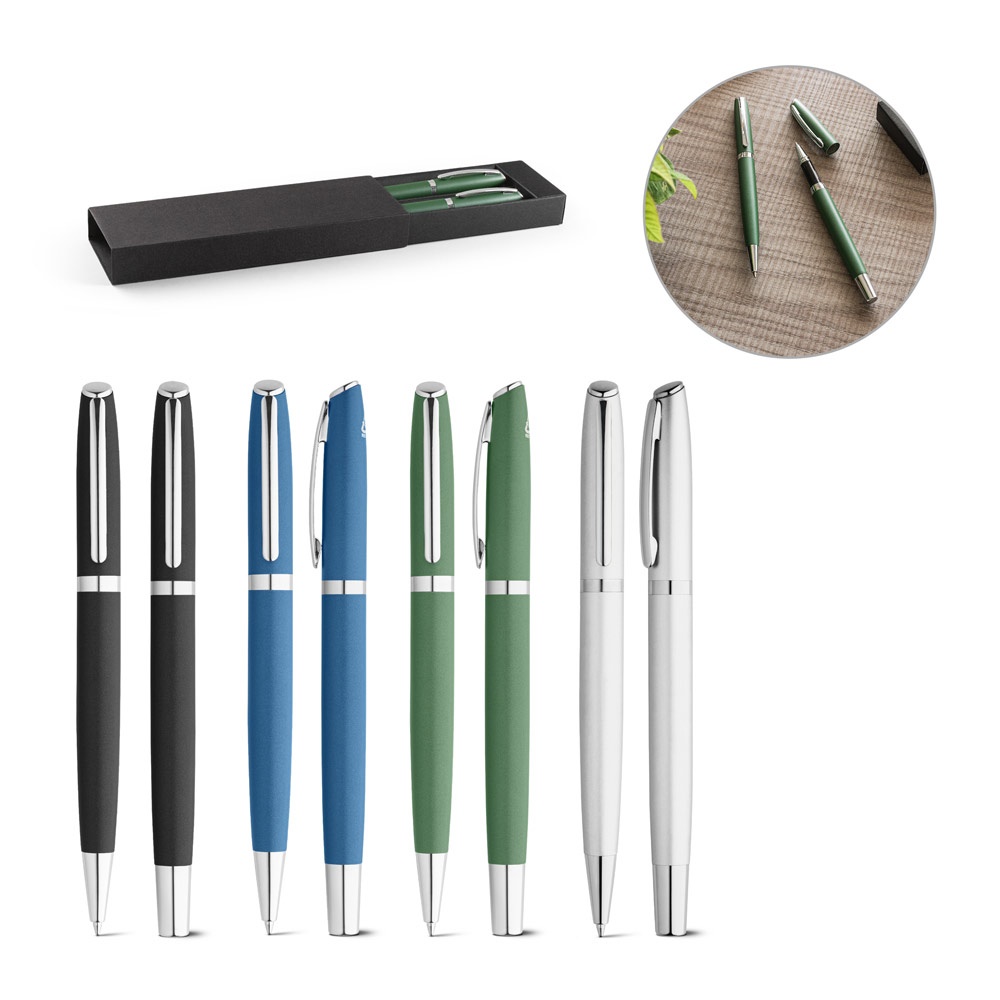 RE-LANDO-SET. Zestaw długopis i pióro kulkowe z korpusem wykonanym w aluminium pochodzącego z recyklingu (100% rAL) P054149S ST-91778-W