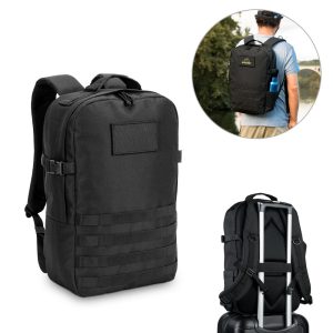 EDINBURGH BPACK. Plecak w stylu wojskowym wykonany z 600D, poliestru z recyklingu o wysokiej gęstości i podszewki z 210D poliestru z recyklingu 17'3' P097507S ST-92387-103