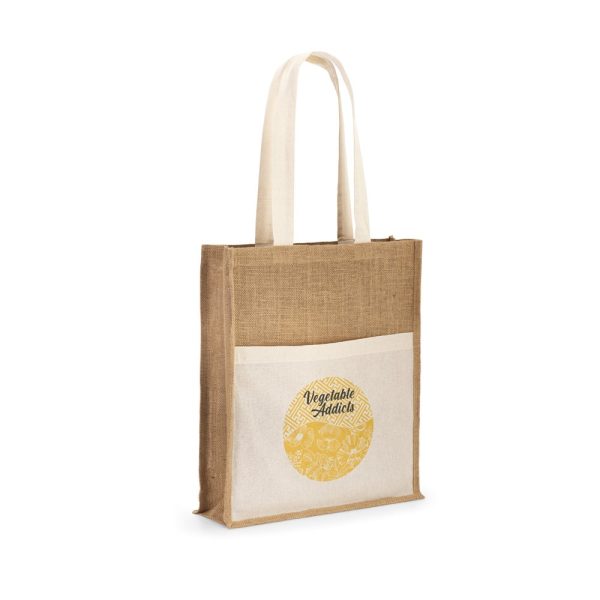 BRAGA. Jutowa torba(240 g/m²) z kieszenią ze 100% bawełny (140 gm²) P036244S