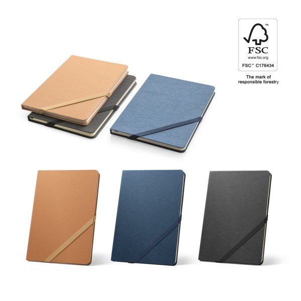HUXLEY. Notatnik formatu A5, wykonany z papieru wodoodpornego, z kartkami w linie, wykonany z materiału z certyfikatem FSC™ i innych materiałów kontrolowanych P083130S