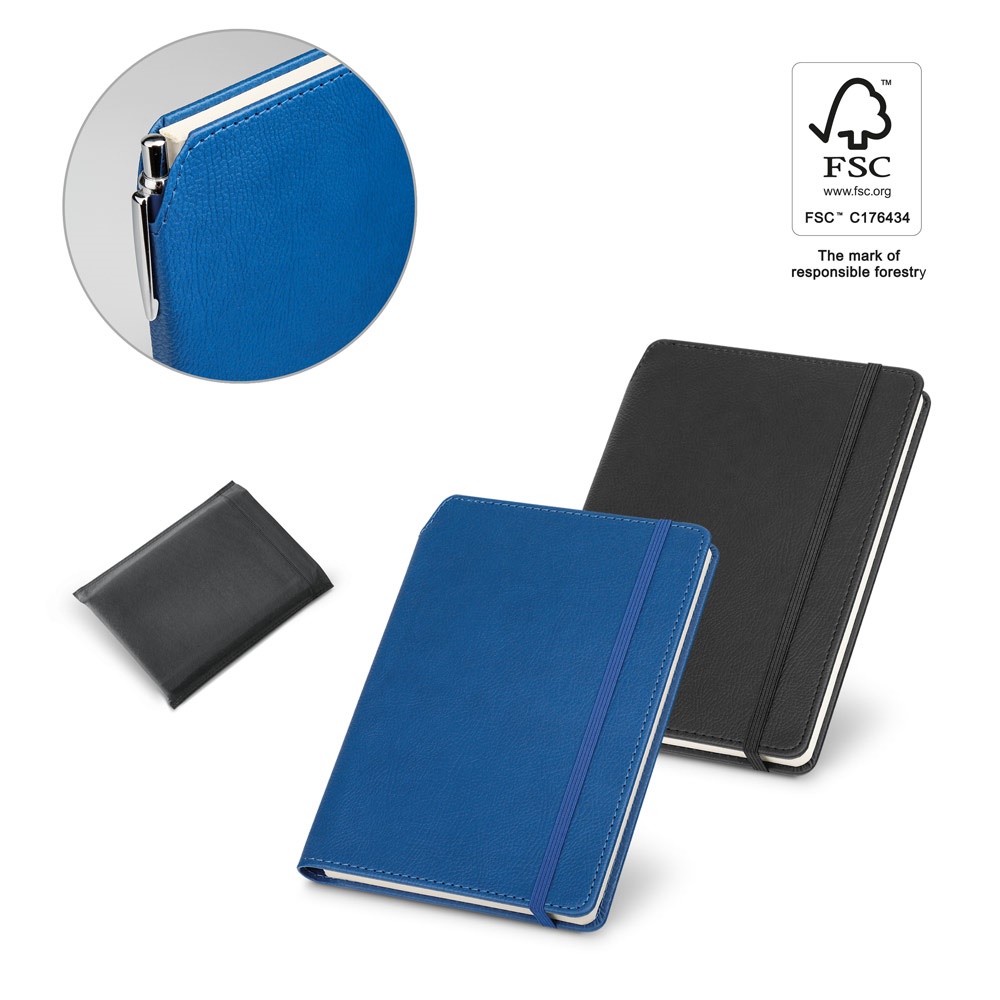 MORIAH. Notatnik A5 z PU z kartkami w linie, wykonany z materiałów z certyfikatem FSC™ i innych kontrolowanych materiałów P036898S ST-93799-W