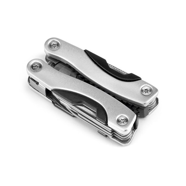 DUNITO. Składane mini szczypce wielofunkcyjne wykonane ze stali nierdzewnej i aluminium P037040S satynowy srebrny