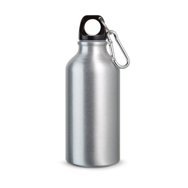 LANDSCAPE S. Aluminiowa butelka sportowa z karabińczykiem 400 ml P037266S satynowy srebrny