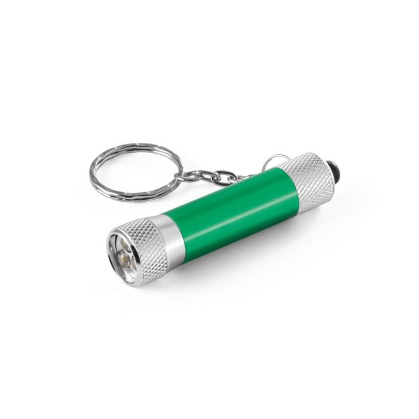 RE-LERGAN. Aluminiowy brelok do kluczy (92% z recyklingu) z latarką LED z 3 diodami P097593S zielony