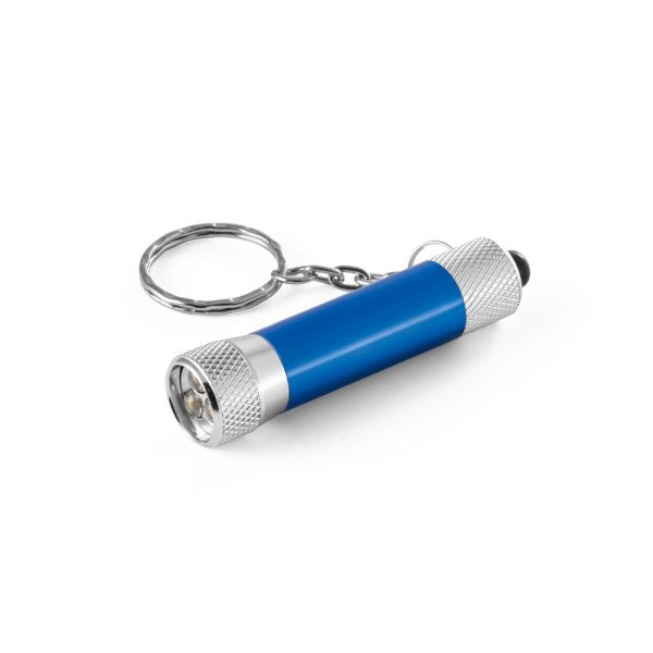 RE-LERGAN. Aluminiowy brelok do kluczy (92% z recyklingu) z latarką LED z 3 diodami P097593S szafirowy