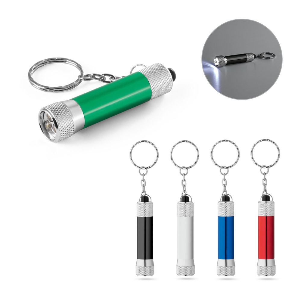 RE-LERGAN. Aluminiowy brelok do kluczy (92% z recyklingu) z latarką LED z 3 diodami P097593S ST-95092-W