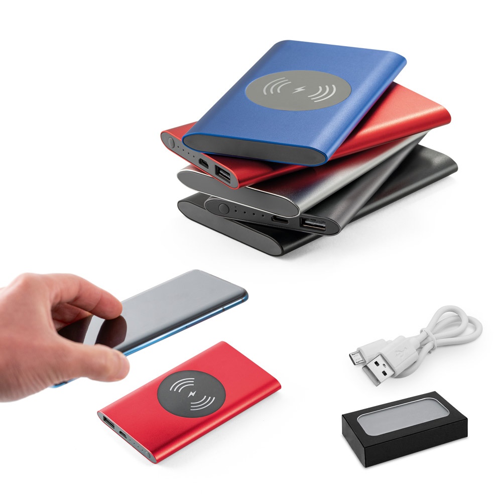 CASSINI. Power bank 4.000 mAh z bezprzewodową ładowarką 5W z aluminium pochodzącego z recyklingu (100% rAL) P037676S ST-97078-W