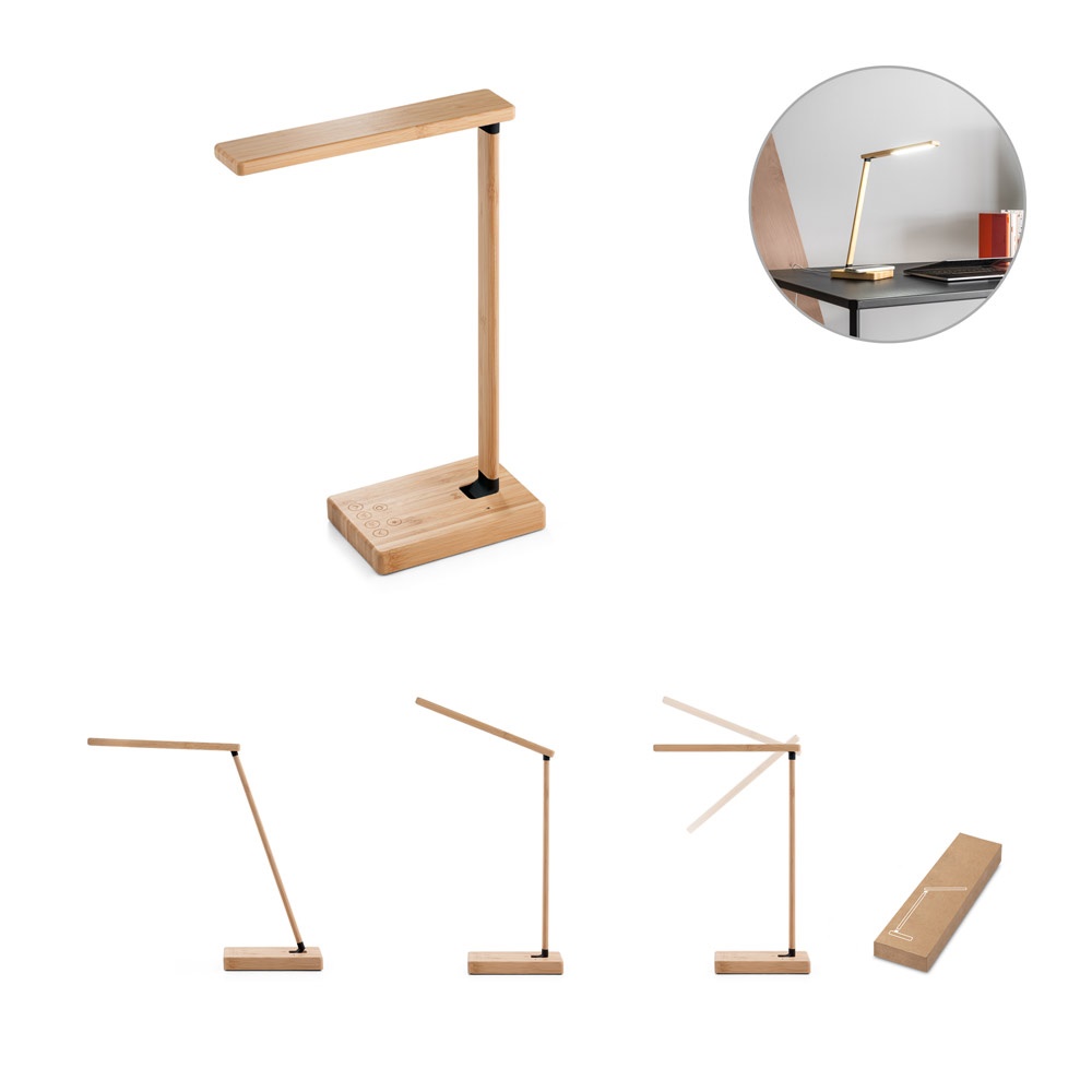 MOREY. Składana lampka biurkowa z superszybką ładowarką bezprzewodową 15 W z bambusa P043876S ST-97122-160