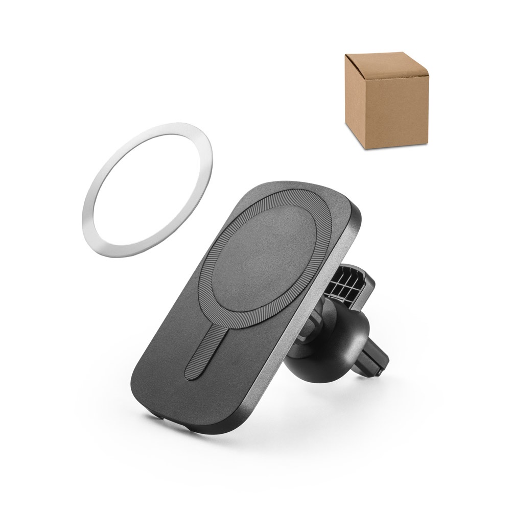 KOCH. Samochodowy uchwyt na smartfon z bezprzewodową ładowarką magnetyczną 15W ze ABS pochodzącego z recyklingu (100% rABS) P097605S ST-97168-103