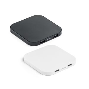 CAROLINE. Ładowarka bezprzewodowa Superfast 15W z 2 portami USB-A w ABS pochodzącego z recyklingu (100% rABS) P037867S ST-97903-W