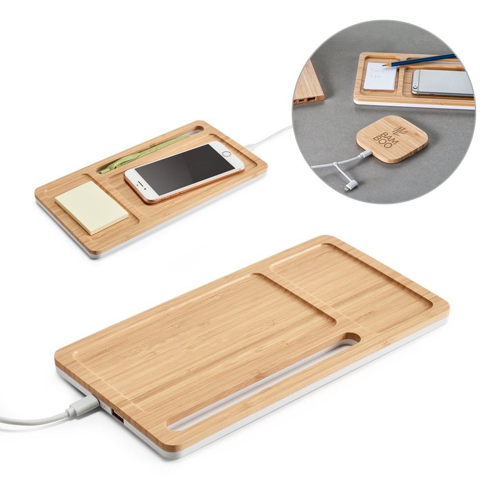 MOTT. Organizer na biurko z ładowarką bezprzewodową 15W z bambusa i ABS P037879S ST-97911-160