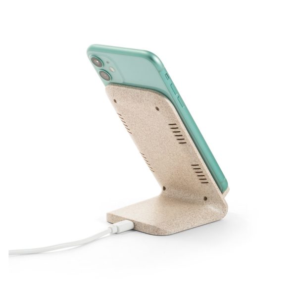 ENGLERT. Uchwyt na smartfon z superszybką ładowarką bezprzewodową 15 W wykonany w ABS pochodzącego z recyklingu (100% rABS) i bambusa P037897S
