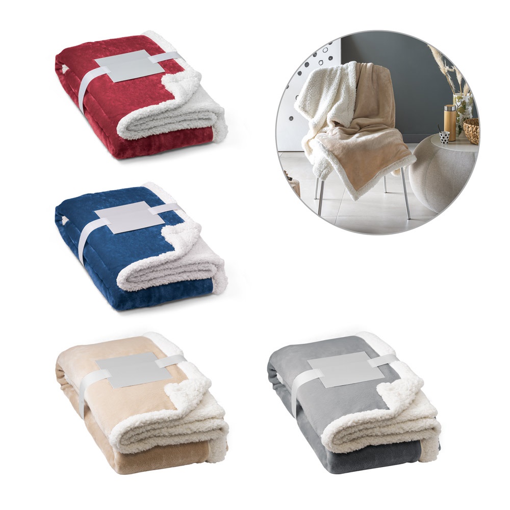 HEIDEN. Dwustronny polarowy koc (190 g/m²) z satynową wstążką i etykietą do personalizacji P038334S ST-99078-W