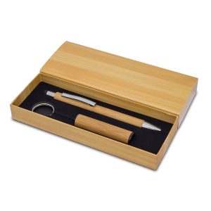Bambusowy długopis i latarka w pudełku Pelak P046934R RO-R02319.13