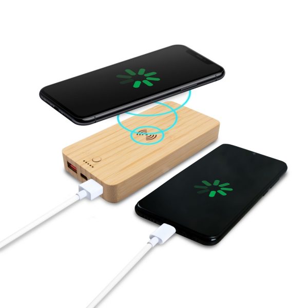 Bambusowy bezprzewodowy power bank 8000 mAh B'RIGHT, ładowarka bezprzewodowa 15W | Benson P051786X