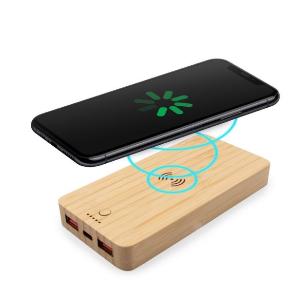 Bambusowy bezprzewodowy power bank 8000 mAh B'RIGHT, ładowarka bezprzewodowa 15W | Benson P051786X